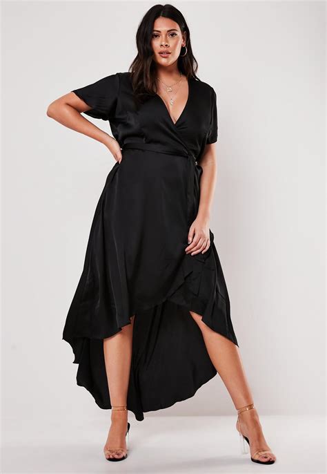 Plus Size Black Satin Wrap Maxi Dress Missguided Australia