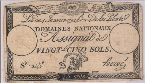 France French Revolution 25 Sols 1792 Used Currency Note 245 Kb