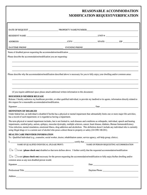 Reasonable Accommodation Modification Verification Form: Complete with