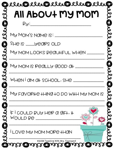 All About My Mom Mothers Day Questionnaire Teacher Helper Teaching