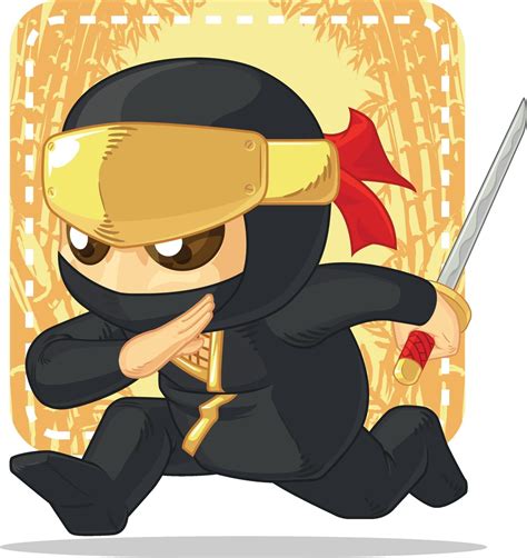 Cartoon Ninja Holding Japanese Sword Illustration Mascot Drawing