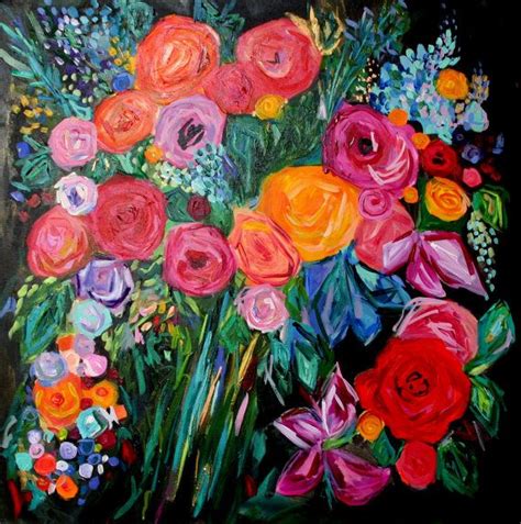 Large Bold Abstract Floral Still Life Bright Bouquet Original