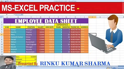 Employee Data Sheet In Excel Youtube
