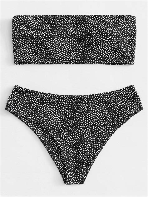 Plus Size Tiny Polka Dot Print Bandeau Two Piece Bikini Bikinis