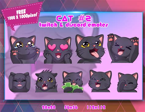 Black Cat Chibi Twitch Emotes Pack Discord Emotes Pack Etsy México