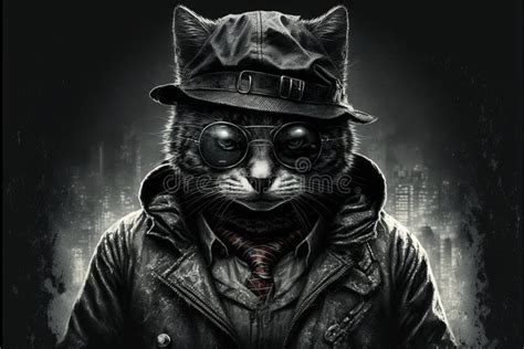 Mafia Boss Cat Portrait Illustration Generative Ai Stock Illustration