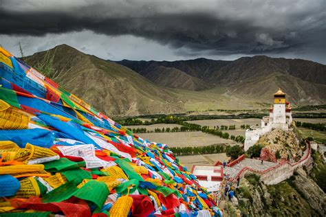 Nature Landscape Tibet Mountains Asia Monastery Clouds Field