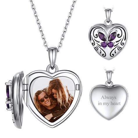 Sterling Silver Heart Purple Butterfly Locket Picture Necklace