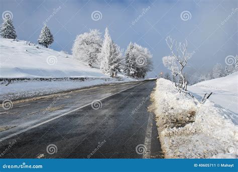 Winter Road Landscape Beautifull Winter Scene In Romanian Carpathians