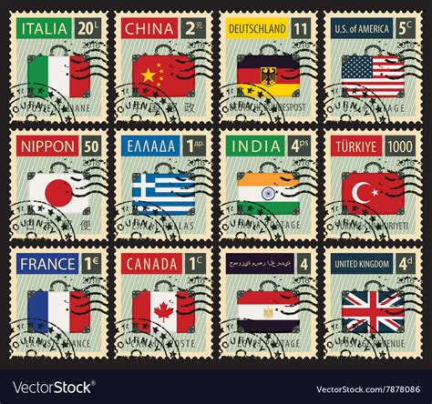 Stamps With Flags Different Countries Royalty Free Vector