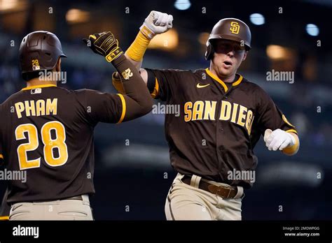 San Diego Padres Jake Cronenworth Right Celebrates His Two Run Home