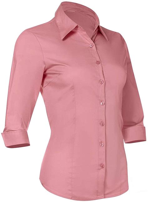 Button Down Shirts For Women 3 4 Sleeve Fitted Dress Shirt And Blouses