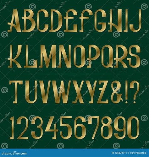 Presentable Retro Style Font Golden Capital Letters And Numbers Stock