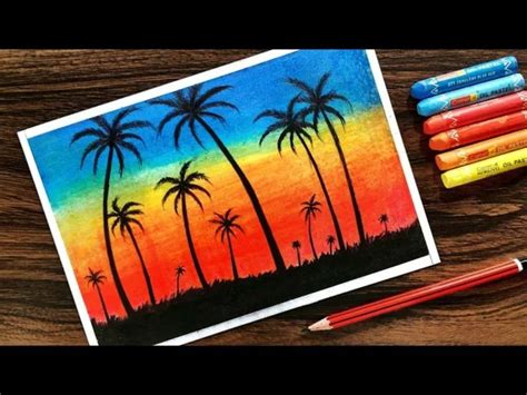 Paisagem com giz pastel oleoso | Oil pastel landscape, Oil pastel