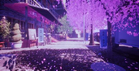 Scenery Anime Cherry Blossom Night Wallpaper