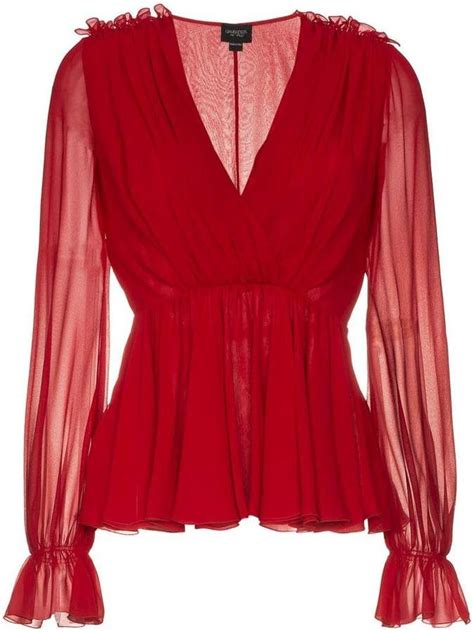 Giambattista Valli V Neck Long Sleeve Silk Top Ladies Blouse Designs Silk Top Women