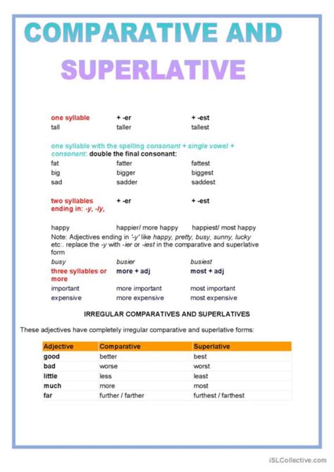 Comparative Superlative English Esl Worksheets Pdf Doc