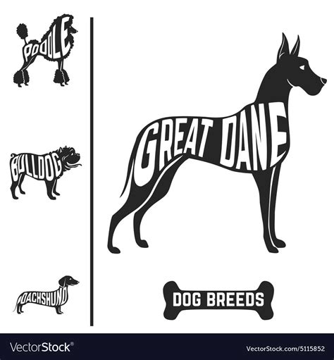 Isolated Dog Breed Silhouettes Set With Names Of Vector Image