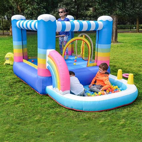 Inflatable Rainbow Bouncy Castle Play Pool Indoor Outdoors Trampoline