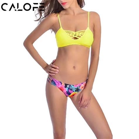 Calofe Sexy Floral Bikini Set Swimsuit Women Push Up Brazilian Thong Bikini Low Waist Bathing