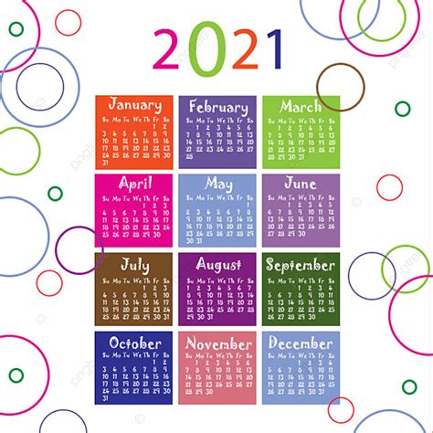 Colorido Calendario 2021 Año Nuevo Descarga Gratuita De Plantilla En