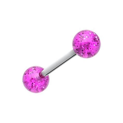 purple glitter ball uv acrylic barbell tongue ring rebel bod