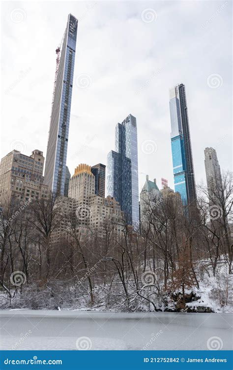 Tall Skyscrapers In The Midtown Manhattan Skyline Seen From The Frozen