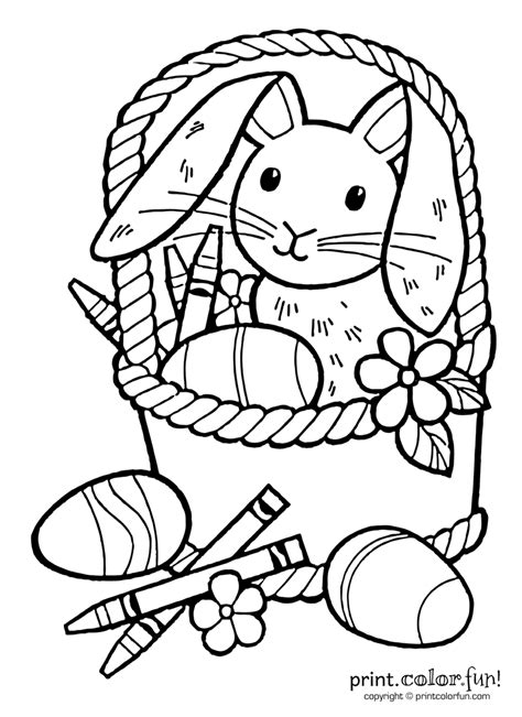 Easter crafts, bunny pages, flowers and more! Easter bunny with crayons coloring page - Print. Color. Fun!