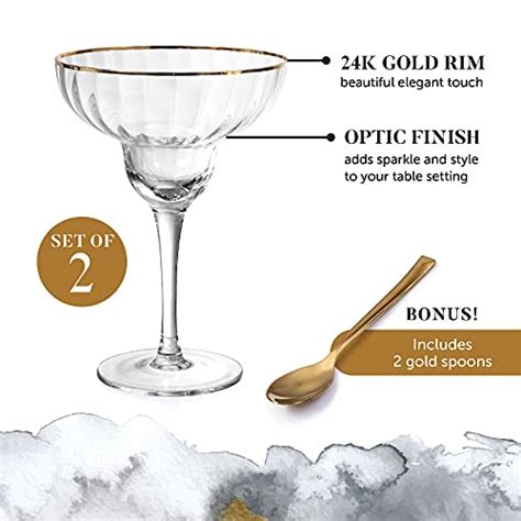 Hand Blown Margarita Glasses 24k Gold Rim Set Of 2 Margarita And Martini 12 Oz Classic Crystal