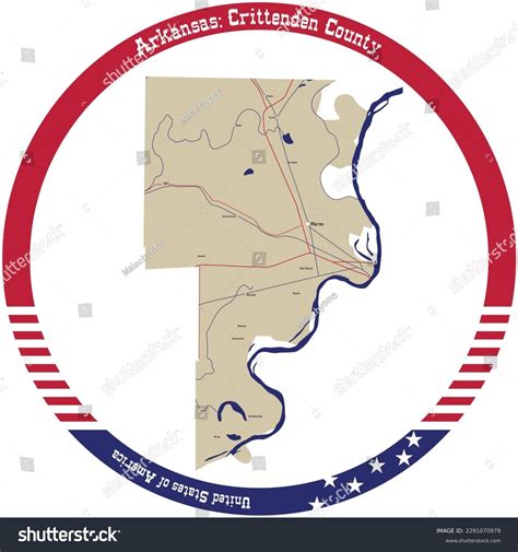 Map of Crittenden County in Arkansas, USA - Royalty Free Stock Vector