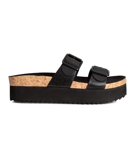 Handm Leather Platform Footbed Slide Sandals In Black Lyst