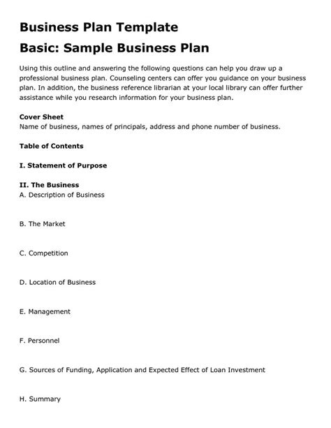 Simple Business Plan Business Plan Example Business Plan Outline Small Business Plan Template