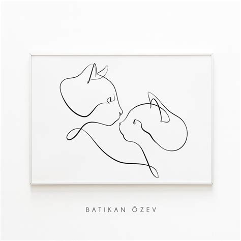 Two Cats Line Art Minimalist Cat Art Cat Line Drawing Etsy In 2021