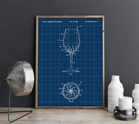 Wine Glass Patent Wine Glass Poster T For Wine Lover Bar Etsy
