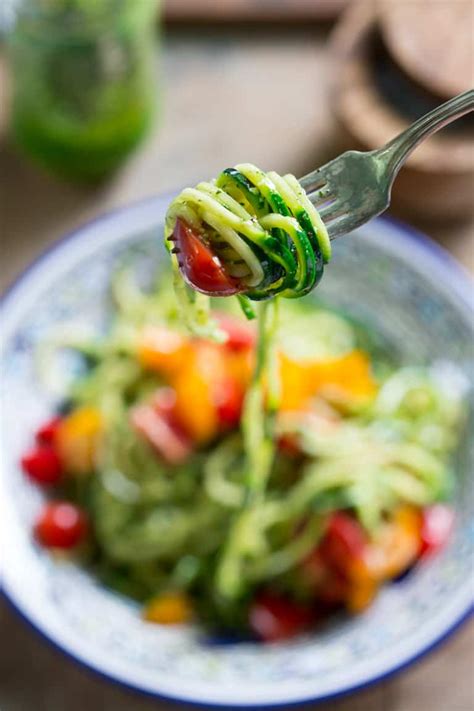 Even the healthiest noodles are still processed foods. no-cook zucchini noodles with pesto - Healthy Seasonal Recipes