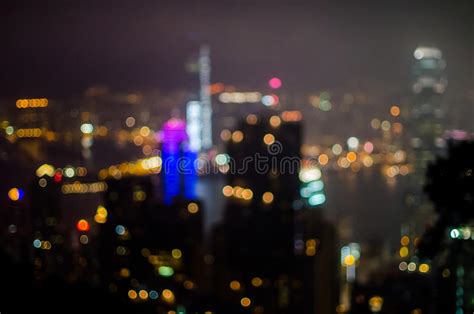 Blur Light Night View Hong Kong City Office Building Abstract