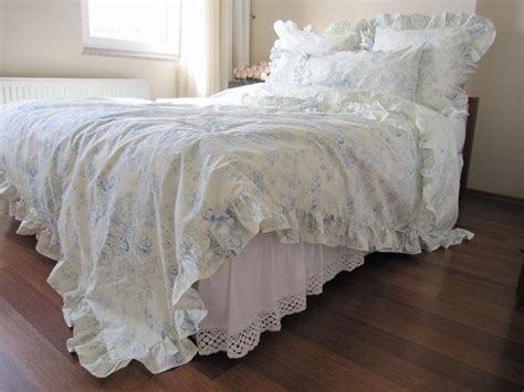 This is an coat you wear to be noticed! SALE - cream pastel Blue floral ruffled Bedding queen size ...