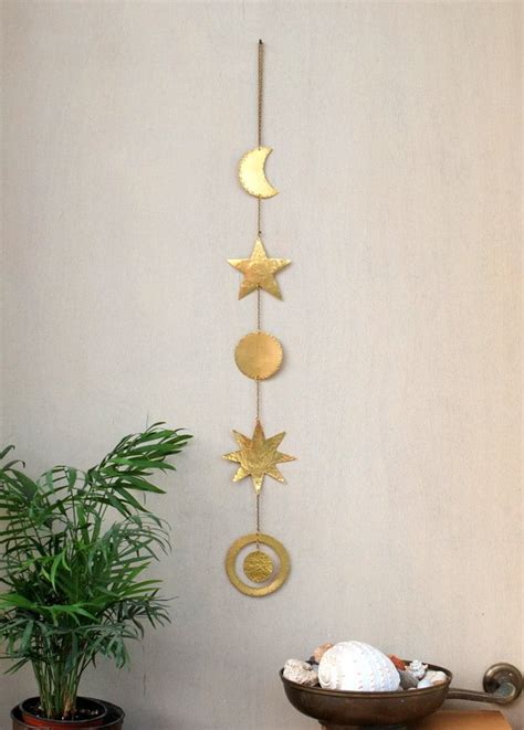 Brass Wall Hanging Celestial Wall Decor Boho Mobile Sun Etsy