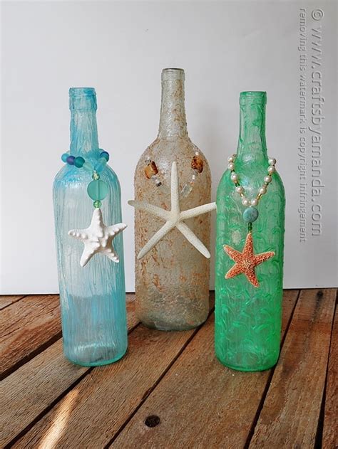 Wine Bottle Crafts: textured beach wine bottles