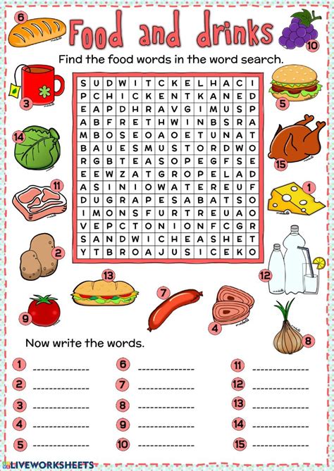 Food And Drinks Word Search Interactive Worksheet In 2020 English