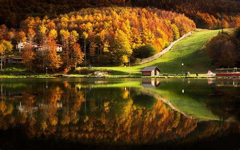 Hd Wallpaper Reflection Water Nature Lake Wilderness Log Cabin