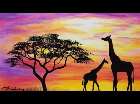 Subscribe to my channel to get more drawing videos. Giraffe Silhouette Sunset Acrylic Painting Tutorial for ...