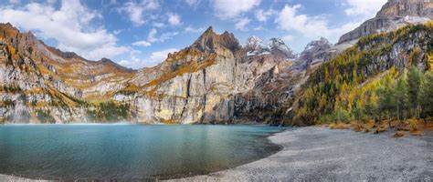 Incredible Autumn View Of Oeschinensee Lake Stock Photo Image Of