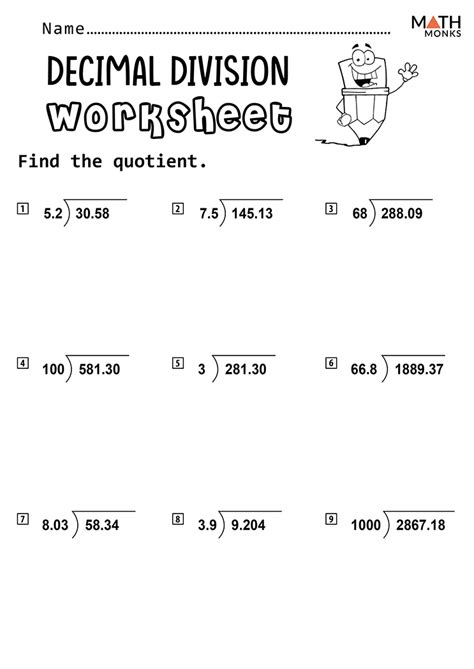 Dividing Decimals Using Compatible Numbers Worksheet