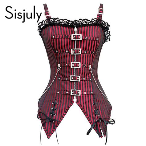 Buy Sisjuly 2017 Vintage Corsets Women Lace Up Black Corsets Striped Sexy Retro