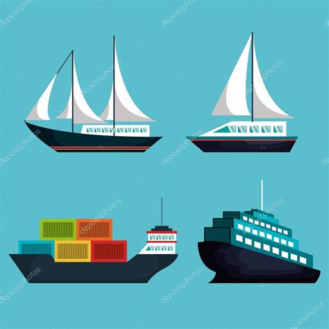 Se caracteriza por presentar gran capacidad de transporte. conjunto de buques de transporte marítimo — Archivo Imágenes Vectoriales © yupiramos #127228490