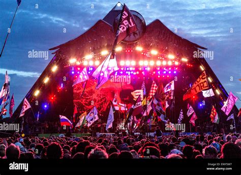 The Who Playing On The Pyramid Stage At Night Glastonbury Festival Uk