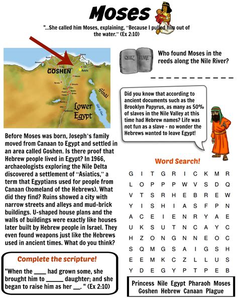 You can use this bible study printable worksheet during an actual bible study to take notes, or you can use this during your own personal studying of the bible. Moses worksheet (Goshen) - Bible Pathway Adventures