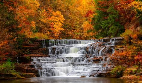 Cascade Landscape Waterfall Forest Autumn Hd Wallpaper Pxfuel