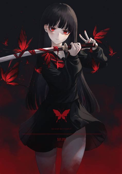 Yandere Girl With Katana Original Anime Character Drawing By Neon